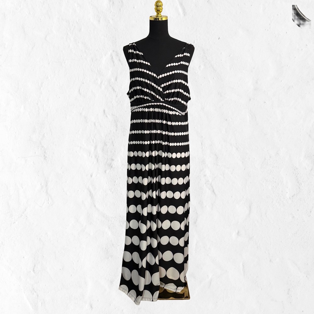 John Paul Richard Maxi Dress Womens XL Black White Polka Dot Mod Boho Very Good